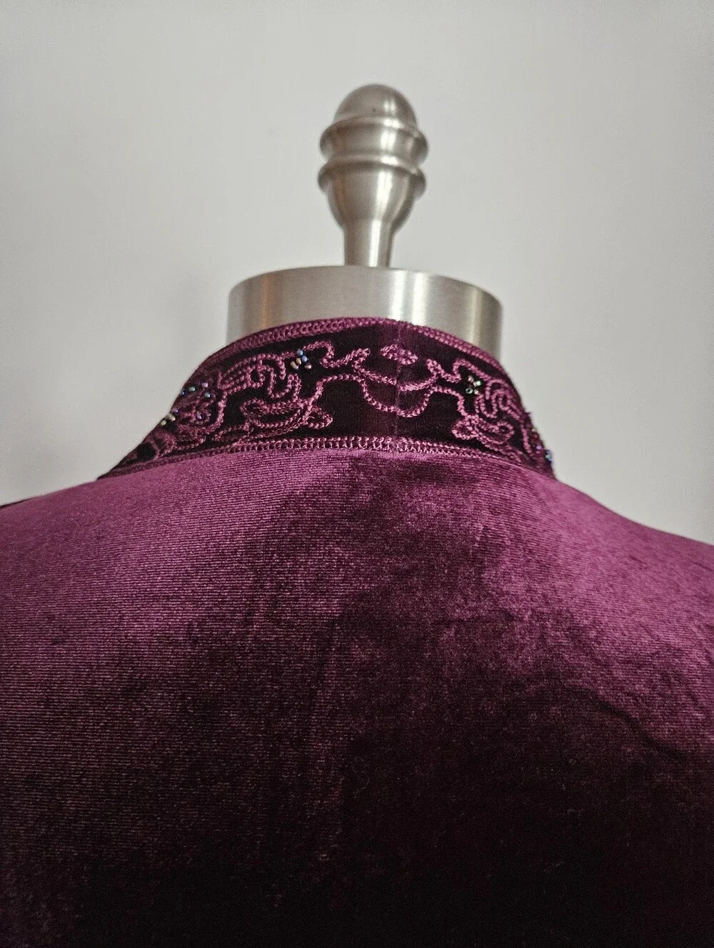 COLDWATER CREEK Deep Plum Velvet Embroidered Beaded Open Jacket | SZ 14 - Picture 7 of 11
